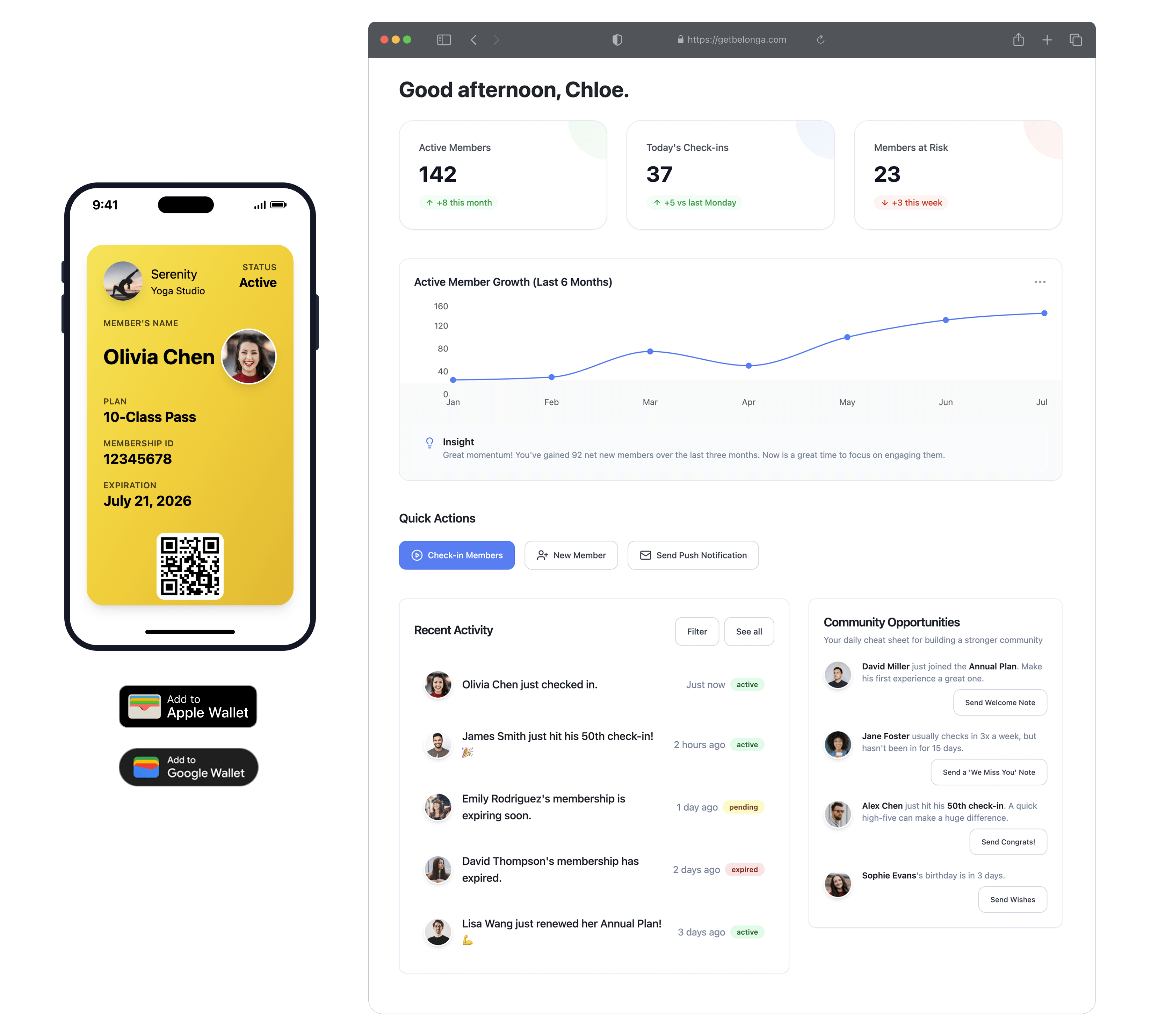 Screenshot of the Belonga application showing member statistics